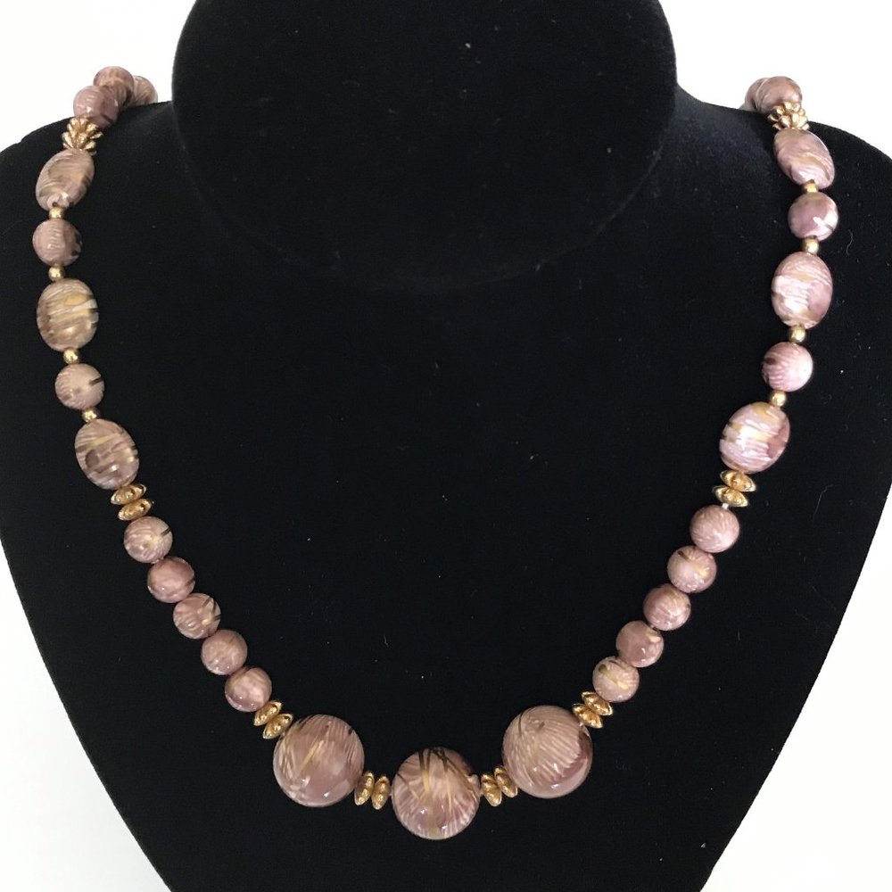 Fun 24-inch Purple and Gold Bead Necklace Vintage